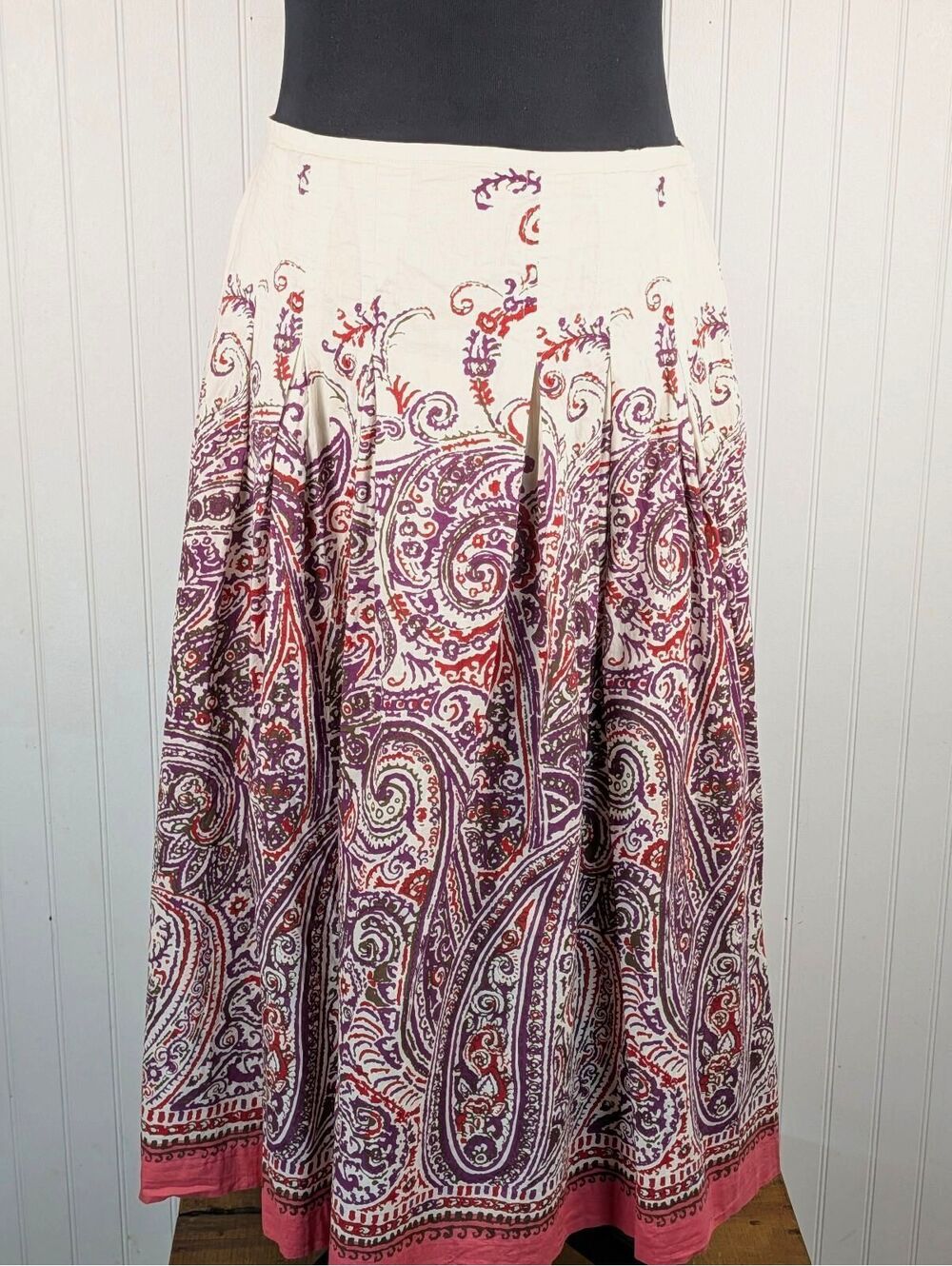 Talbots Ivory Multi Floral Paisley Pleated Midi Skirt Size 12